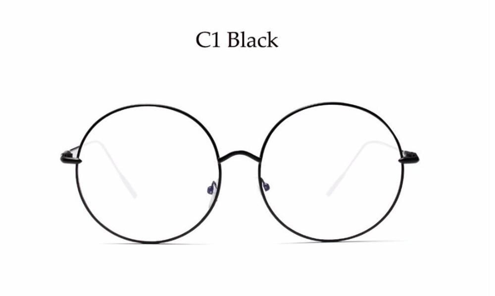 Overdimensionerede klare runde briller sølv metal stel vintage store cirkel briller mærke store store nørd briller kvinder: C1 sort klar