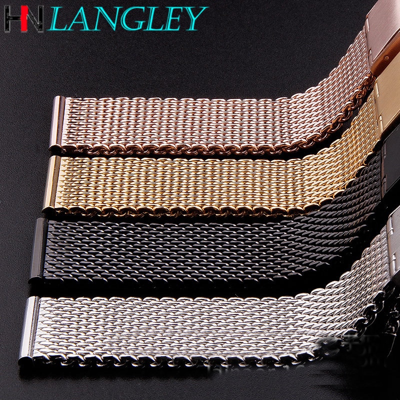 Fine Mesh Watch Band Stainless Steel Milanese Strap Mesh Wristband 1.0 Wire Buckle Strap Watch Accessories 18mm 20mm 22mm 24mm