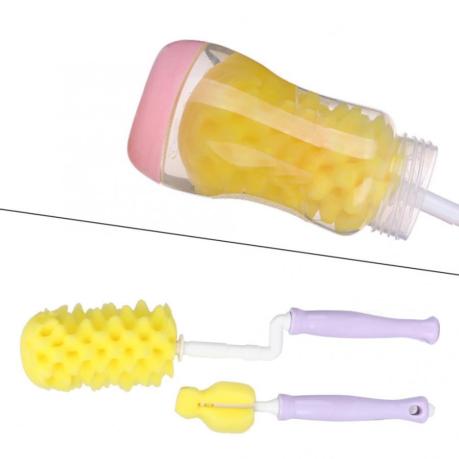 2Pcs/Set Baby Bottle Brushes 360 Degrees Baby Milk Bottle Washing Cleaning Sponge Brush Tool Kit Feeding Bottle Sponge Brushes