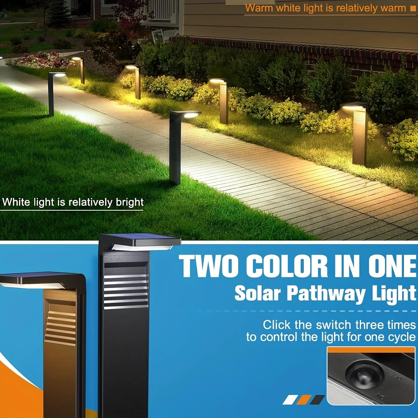 Solar-Rasenlampen für den Außenbereich, Gartenlampen, langlebige Kunststoff-Wegeleuchten, ideal für Außenbeleuchtung auf der Auffahrt, Rasen, Terrasse, Gehweg