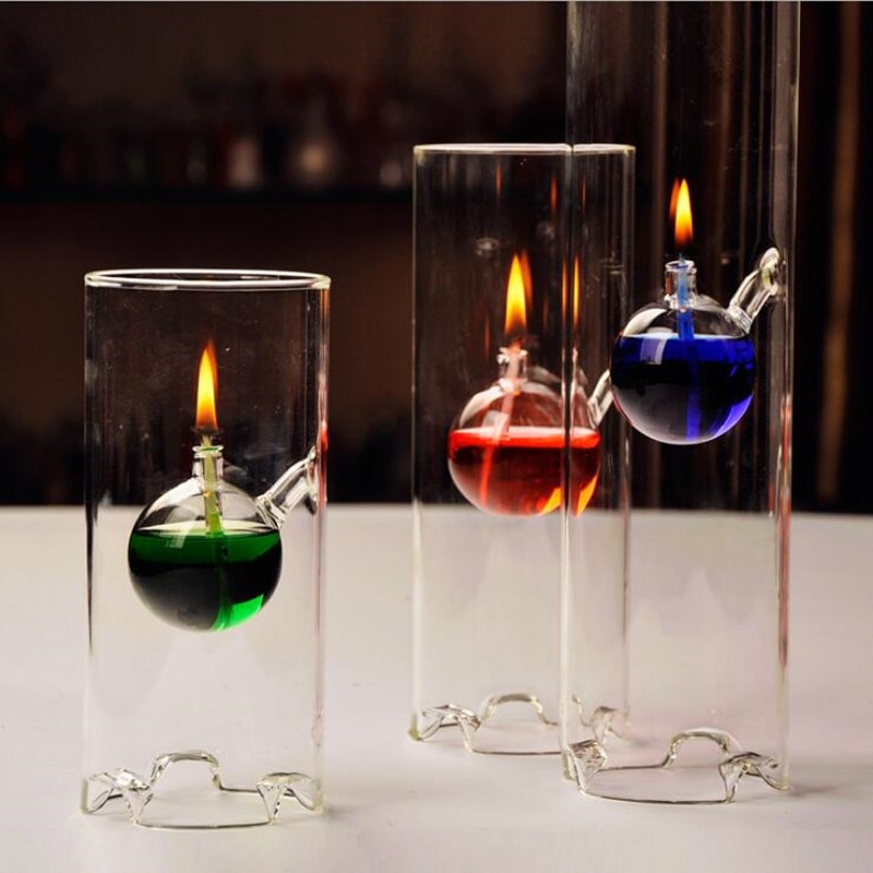 Height=18cm Small Size Glass Oil Lamp Home Decoration Height=18cm Cylinder Wedding Love Glass Handcraft Lamp