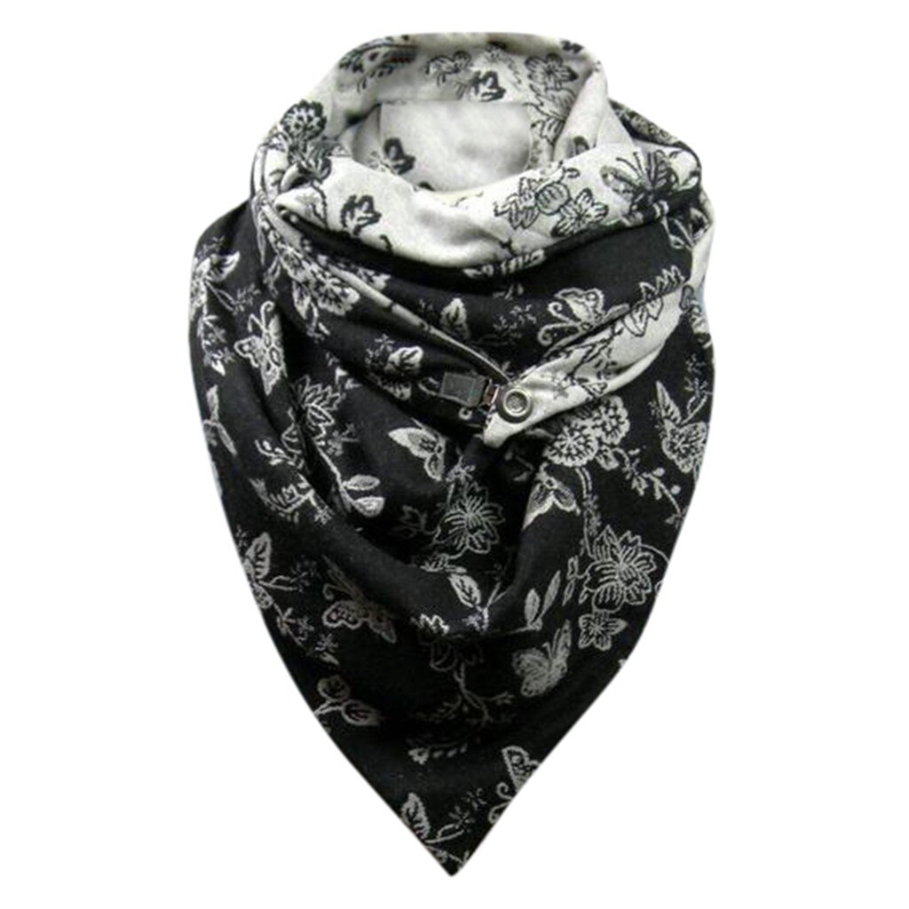 Bufanda estilo hijab con estampado de gato para mujer, chal multiusos con botón Retro, 80cm-100cm, para invierno: U