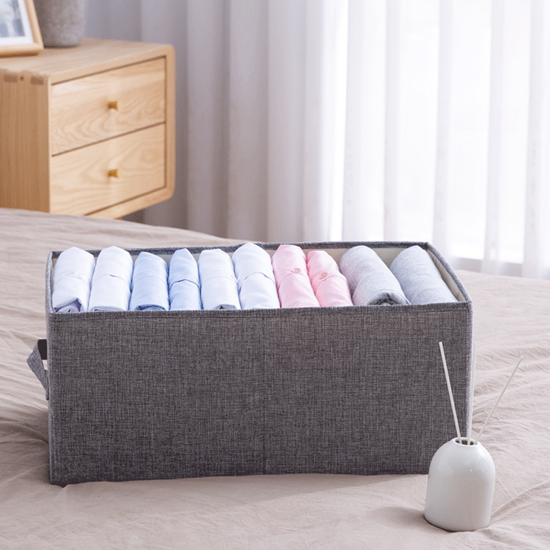 Storage Box Stackable Fabric Clothes Bag Bins Washable Cotton Linen Space Saving Foldable Clothing Storage Basket Orgaizador