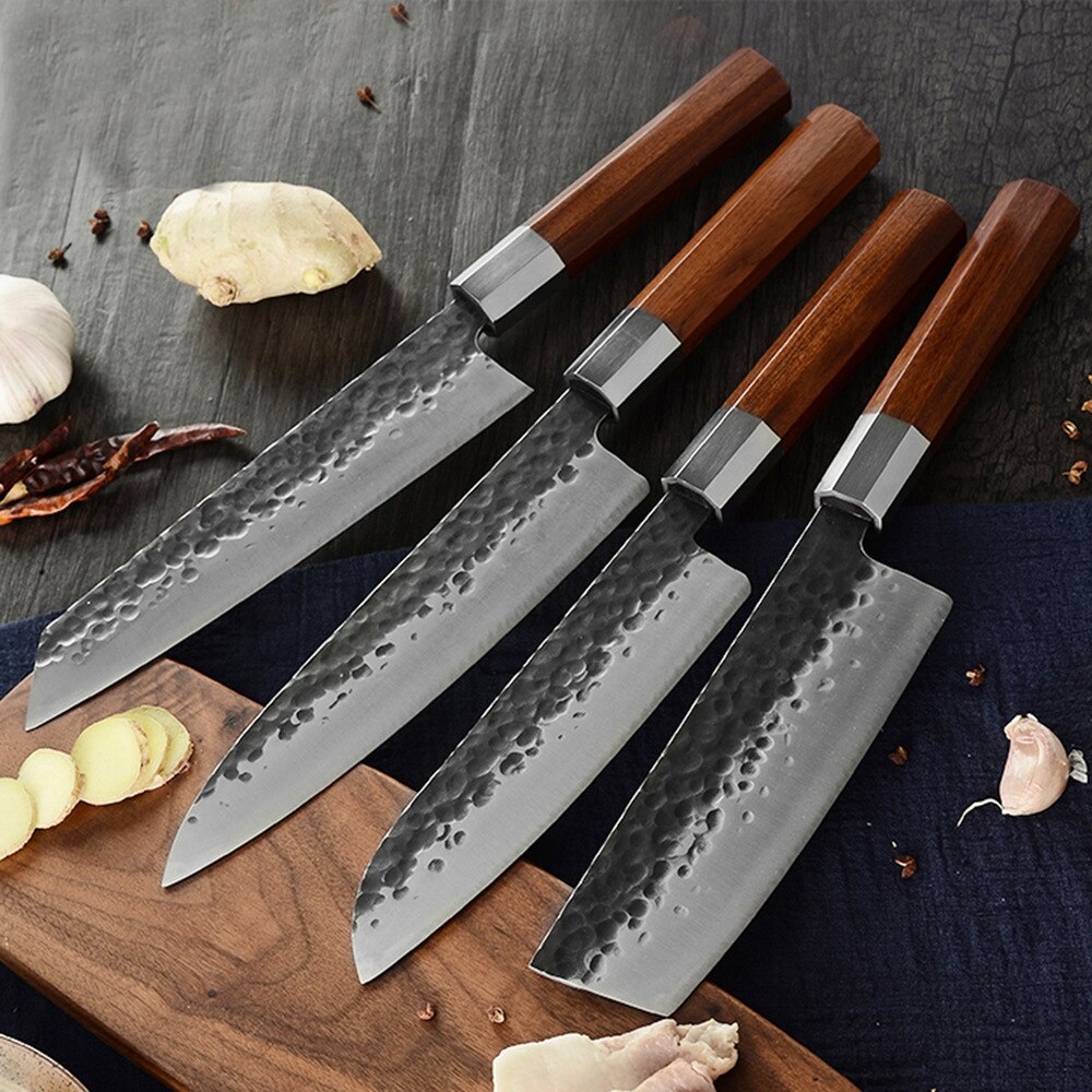 Japanese Kitchen Kitchen Knife Rosewood Octagonal Handle Hammer Knife Set 4-sashimi Knife Meat Cleaver Chef Knife