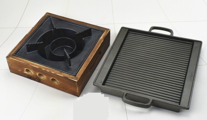 portable mini cast iron bbq grill barbecue stove table top barbecue grills Single couple 20*20cm cast iron stove +aluminum pan