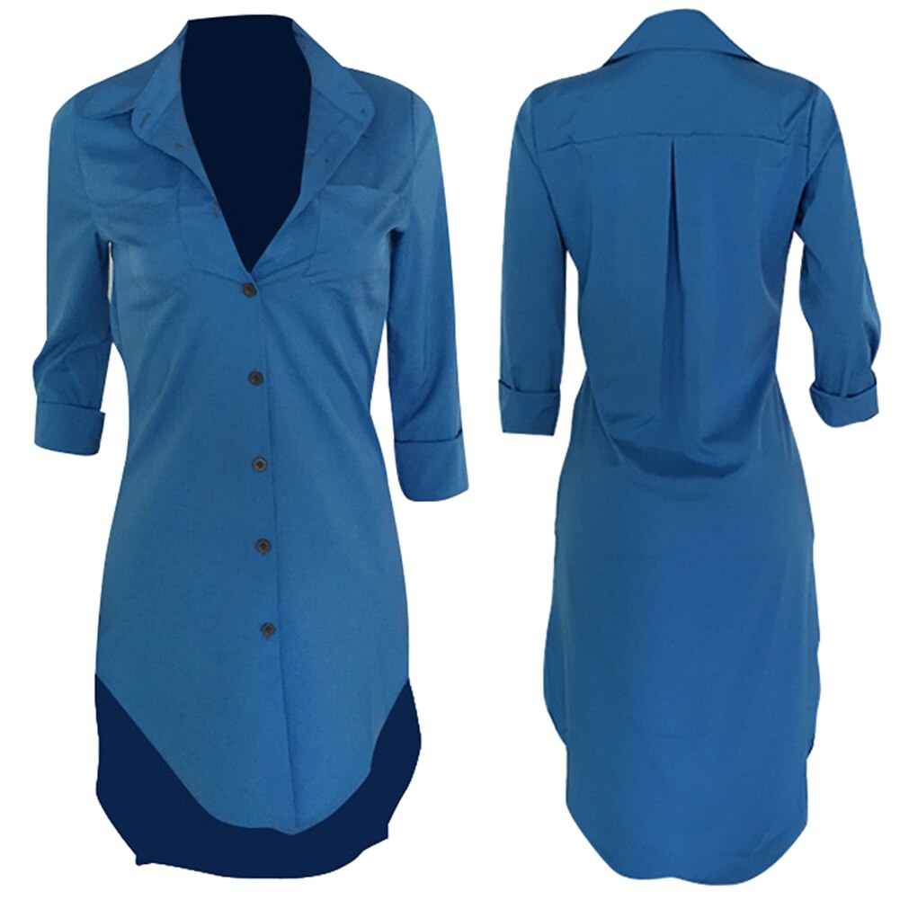 Nova moda feminina denim camisa azul manga longa blusa solta senhora casual jean blusa camisas verão outono camisa longa