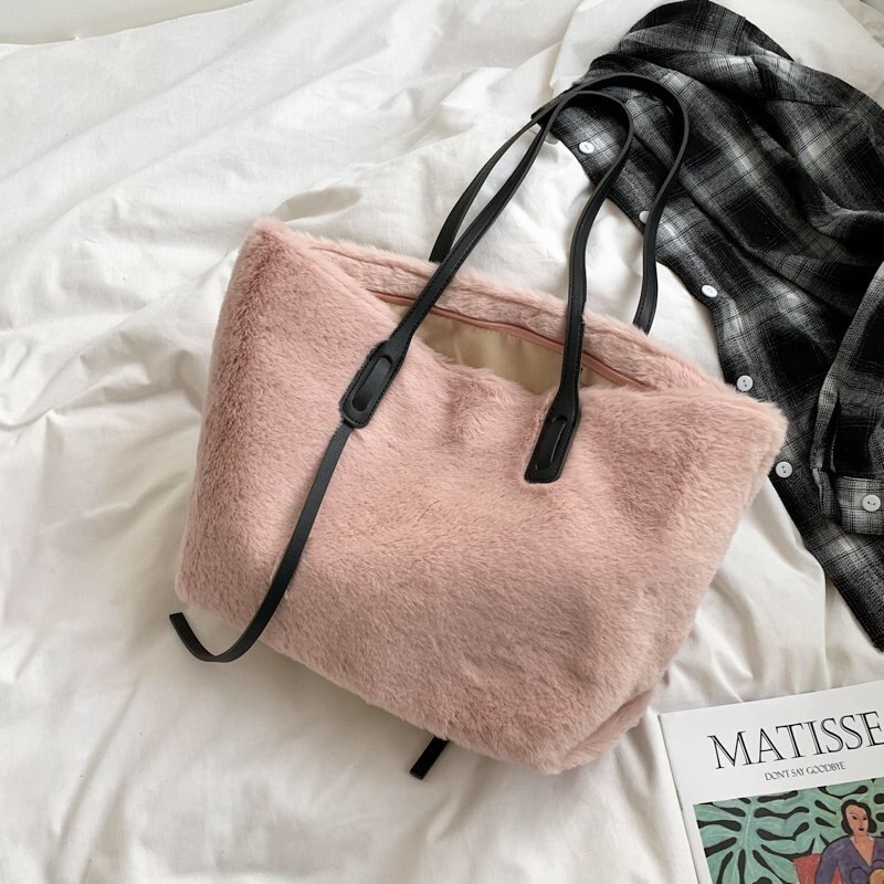 Borse a tracolla pelose per donna borse invernali borse e portamonete in morbida pelliccia sintetica morbida borsa a mano ad alta capacità da donna 6527: Colore rosa