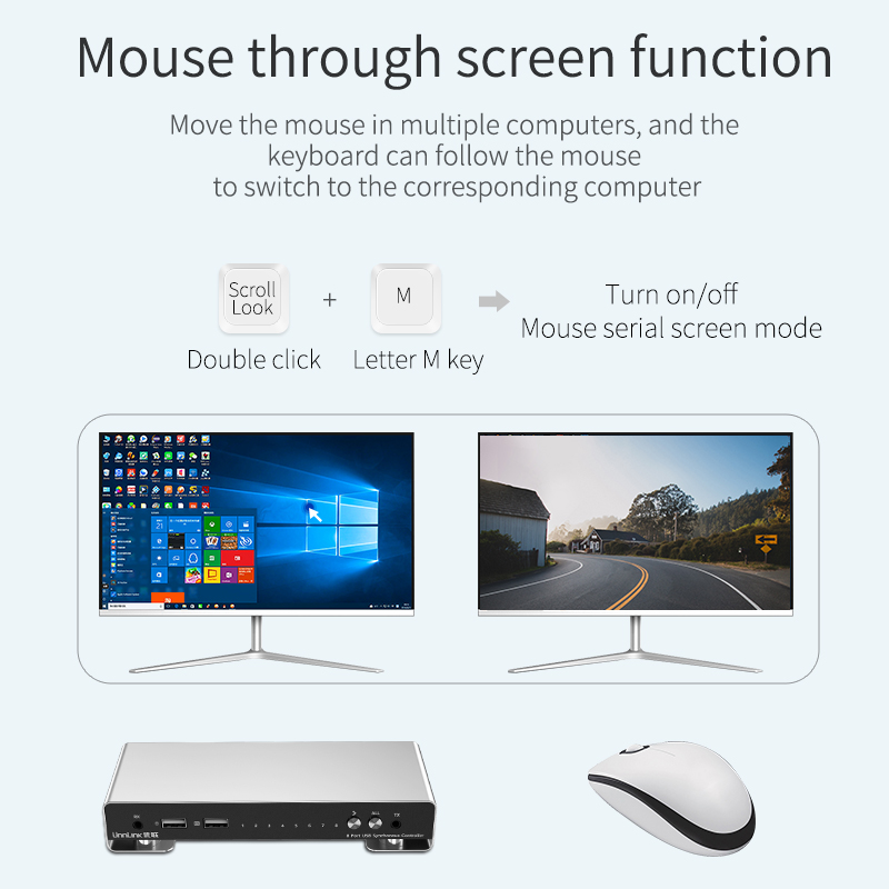 Unnlink-controlador síncrono de 8 puertos USB KMV, 1 Juego de Control de teclado y ratón, 8 piezas/ordenador/portátil/MESA PARA estación de trabajo
