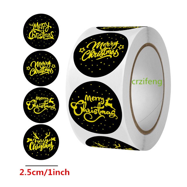 Weihnachten Box 100/500Pcs Runde Etiketten Weihnachten Aufkleber Candy Tasche Blume Box Kuchen Boxen Verpackung Neue jahr Aufkleber: E-S-300pc Gold xmas