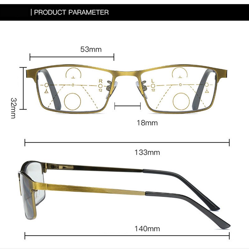 Intelligence Progressive Multifocal Reading Glasses Men Women Metal Frame Anti blue light Photochromic Presbyopia Eyeglasses