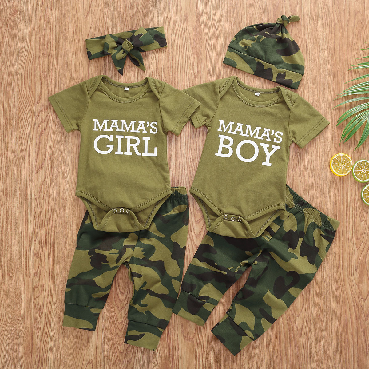 Ropa para bebé recién nacido, refranes para mamá, camiseta estampada, pantalones de camuflaje + sombreros, conjunto de pelele