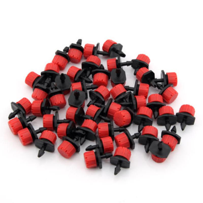 100 stuks Verstelbare 1-70L/h Tuin Irrigatie Vernevelingsinstallaties Micro Flow Water Druppelaar Hoofd 1/4-inch barb draad verbinding