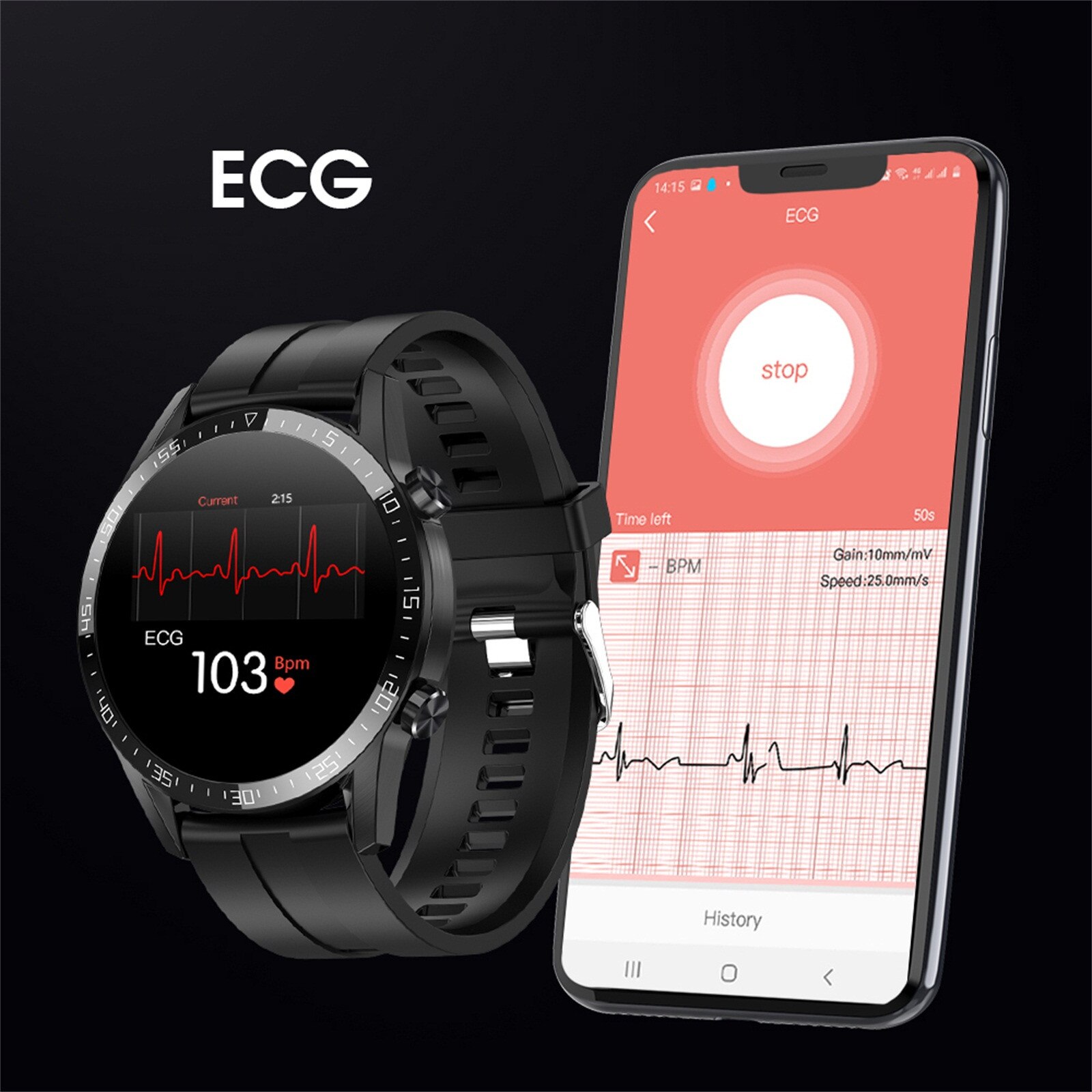 BEHATRD Smartwatch - 1.28" Temperature, Heart Rate, GPS - IP68 Waterproof - Rubber & Silicone Strap