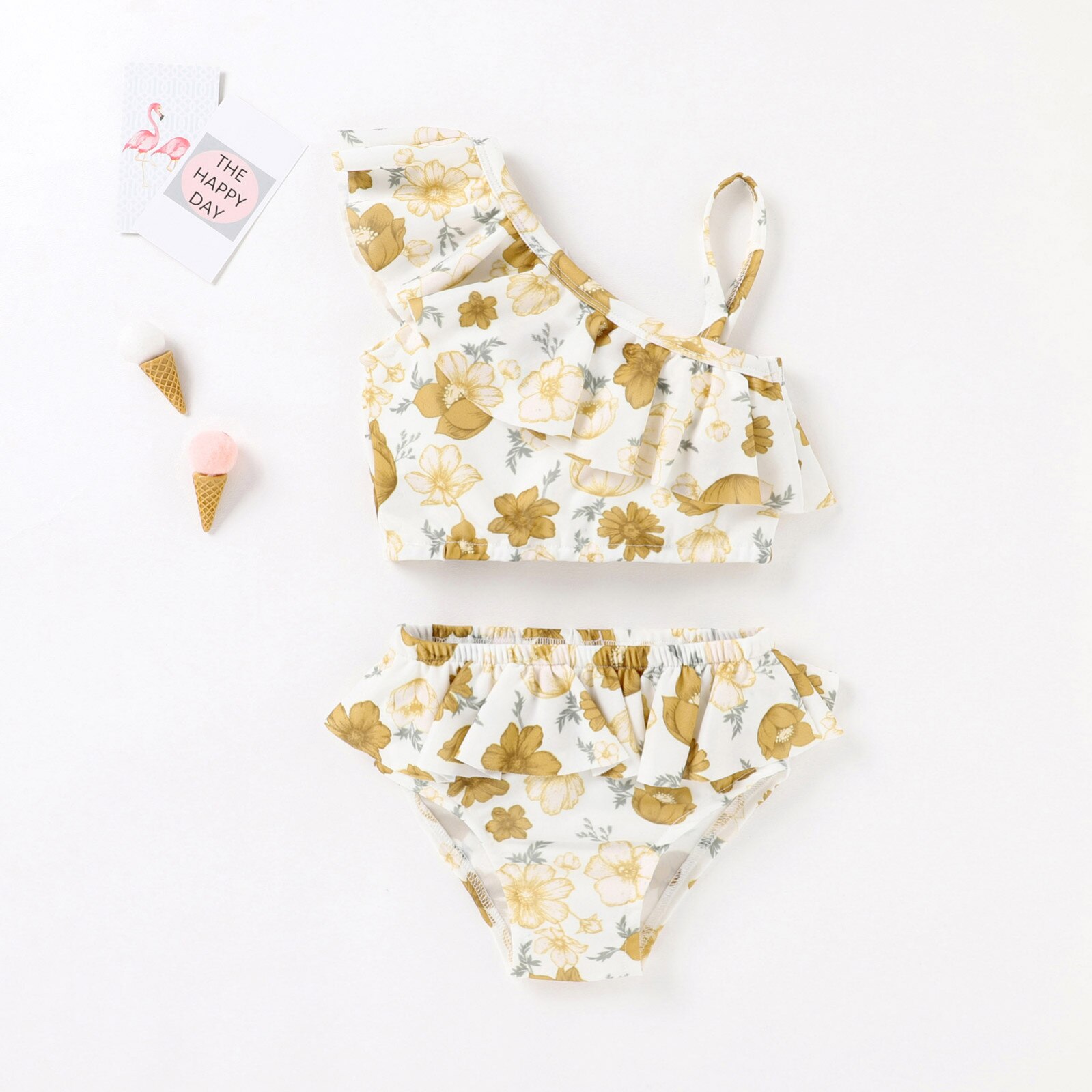 Badpak Bikini Peuter Meisjes Beachwear Sport Backless Floral Ruffle 6M-3T Badmode Hoge Taille Een Schouder Baden pak Set