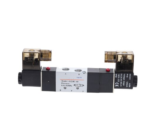 AIRTAC 4V230-08C 5 Weg 3 Position 1/4 "Pneumatische Magnetventil DC12V DC24V AC110V AC220V w Armaturen Stecker 4 6 8 10 12mm: Transparent / DC 24V