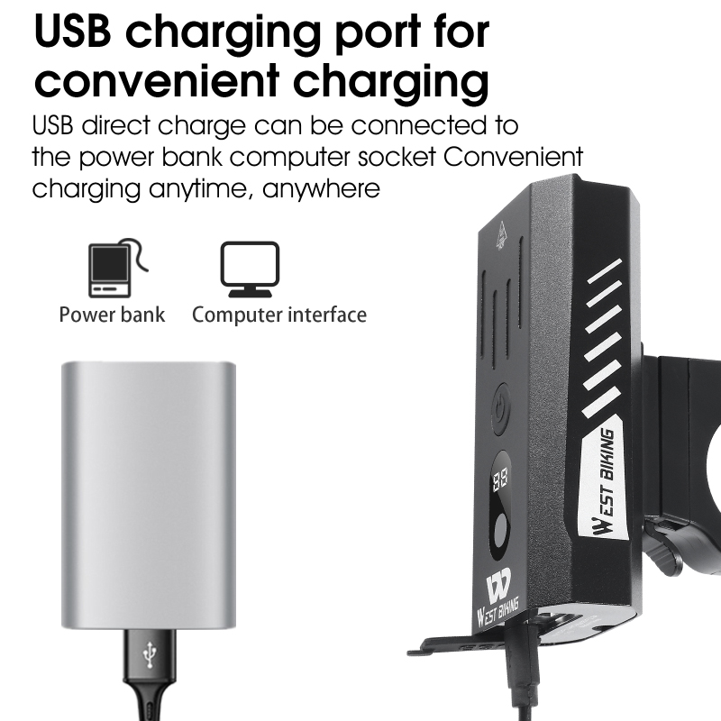 WEST BIKING – feu arrière de vélo IPX-5 étanche 800 Lumen, lampe torche USB LED, accessoires de cyclisme, vtt