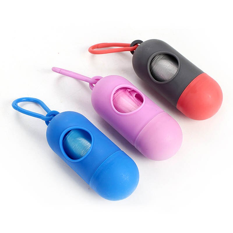 Pill Shape Pet Dog Poop Bag Dispenser Waste Garbage Bags Carrier Holder Dispenser + 1roll Poop Bags Set Pet Dog Waste Poop Bags