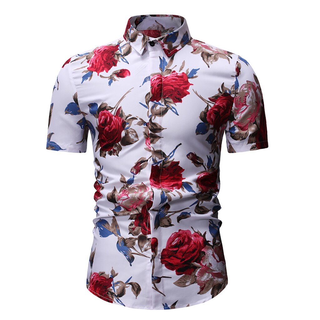 Summer Men Hawaiian Shirt Short Sleeve Floral Printed Casual Beach Vacation Blouse Printed Mens Shirts Camisa 4# 4#