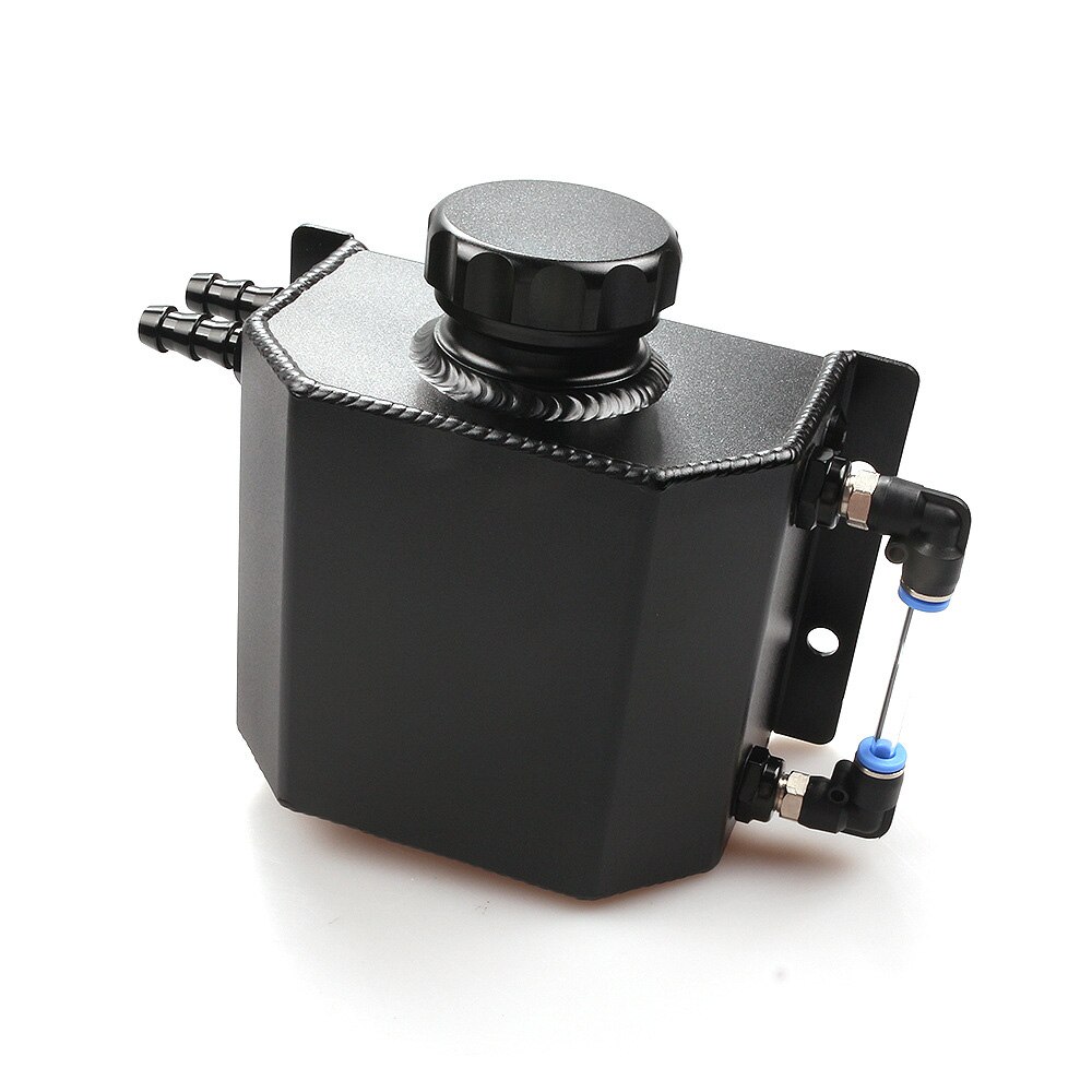Depósito de botella de agua de recuperación de desbordamiento de radiador de refrigerante de aluminio de aleación de aluminio de 1L, práctico Universal: Negro