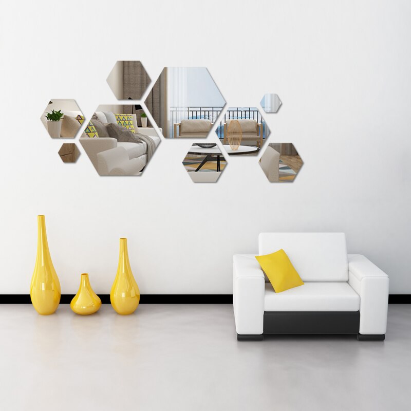 Espejo hexagonal 3D geométrico para decoración del hogar, pegatina de pared para agrandar la sala de estar, seguridad extraíble, 4 tamaños, 12 Uds.