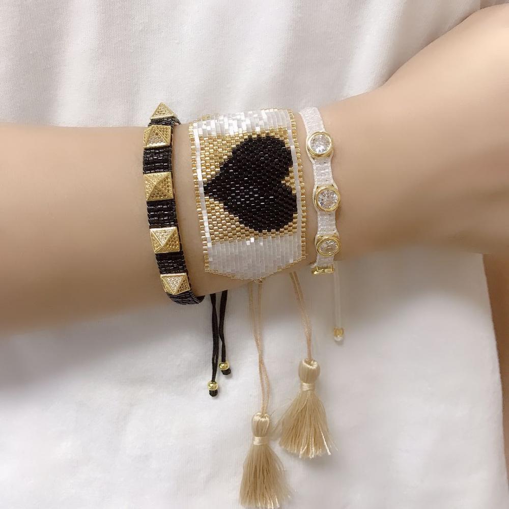 Zhongvi Punk Miyuki Armband Vrouwen Hart Kralen Armbanden Zirkoon Klinknagel Sieraden Pulseras Mujer Moda Geweven Sieraden