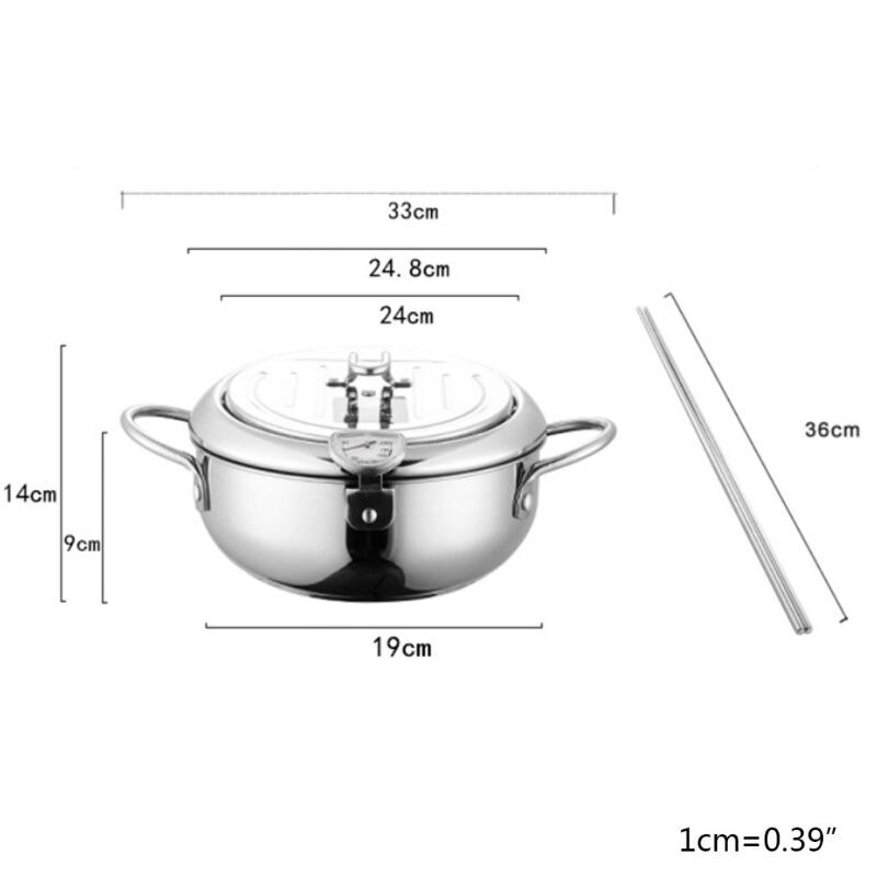Olla de acero inoxidable duradera con termómetro, sartén de estilo japonés con tapa de estante de goteo de aceite, alta temperatura: 24cm