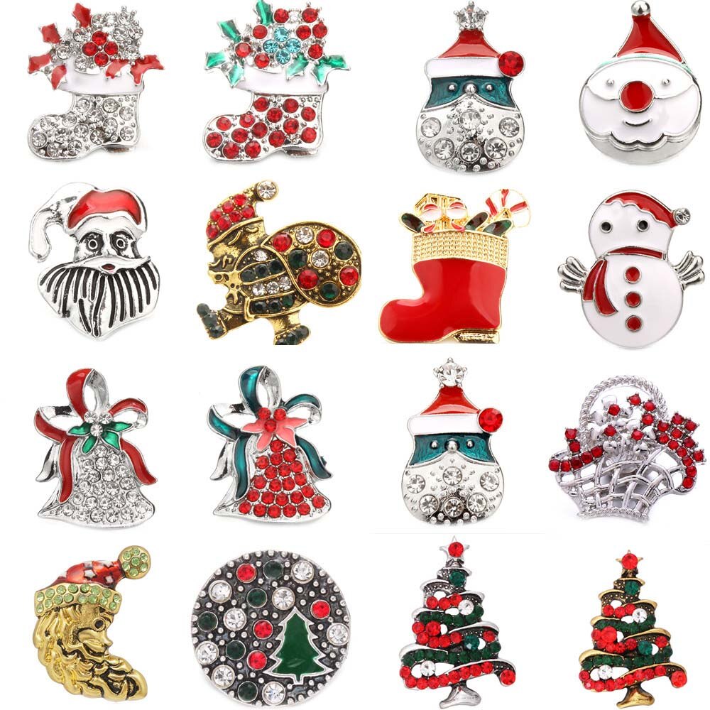 5pcs/lot Christmas Snap Jewelry Crystal Reindeer Bells Snowflake Metal 18mm Snap Buttons Fit Snap Button Bracelet Christmas