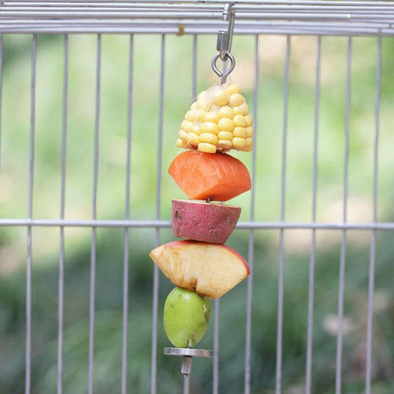 12cm 20cm Stainless SteelSmall Parrot Toy Meat Food Holder Stick Fruit Skewer Bird Treating Tool Bird Cage Accessories Supplies