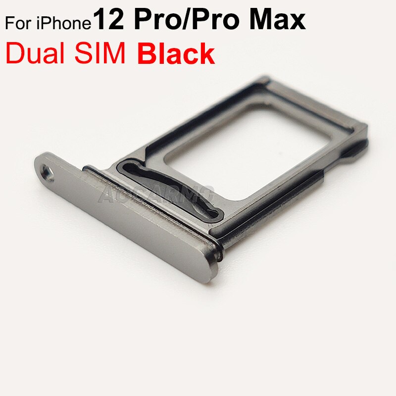 Aocarmo Sim-kaart Voor Iphone 12 Pro/Pro Max Enkele Dual Sim Metalen Plastic Nano Sim Tray Microsd Slot houder: Dual------Black