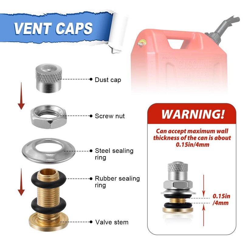 Universal Car Fuel Gas Can Vent Caps Stainless Steel Gas Can Replacement Vent Plug Gas Jug Vent Caps