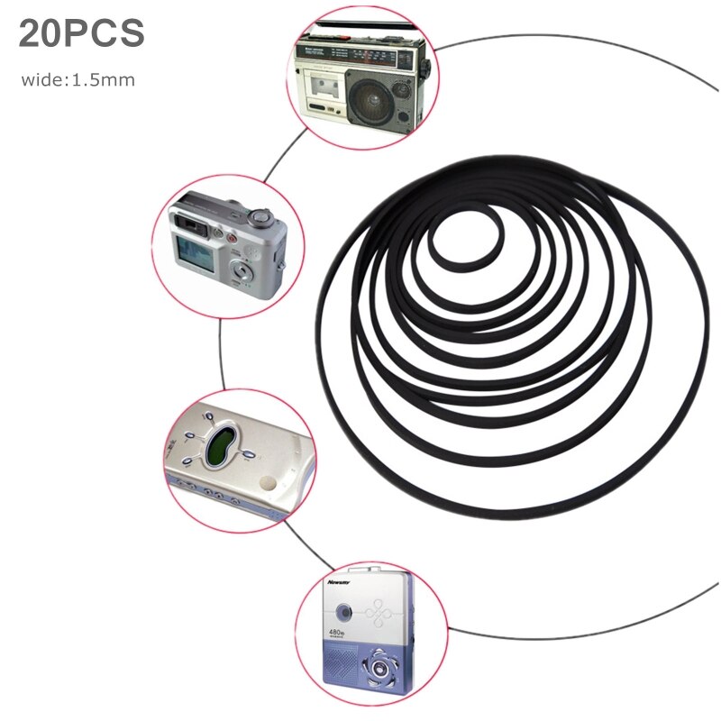 Correia universal de máquina de cassete de 40-65/75-100/110-145mm, 20 peças, cinto sortido, cinto comum para gravadores, walkman