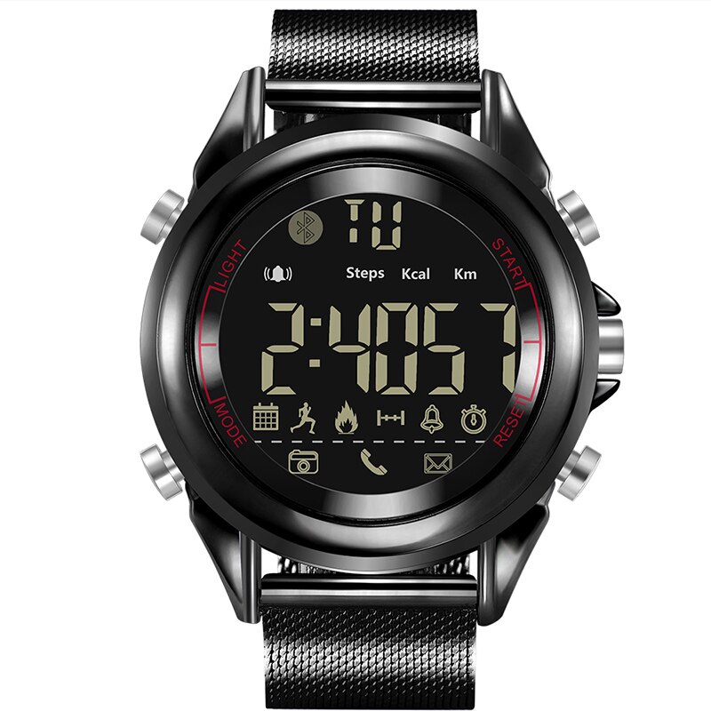 Montre intelligente de rappel d'appel de Message d'android de smartwatch numérique d'acier inoxydable de sport d'hommes avec l'appareil-photo bluetooth relogio masculino: black01-87
