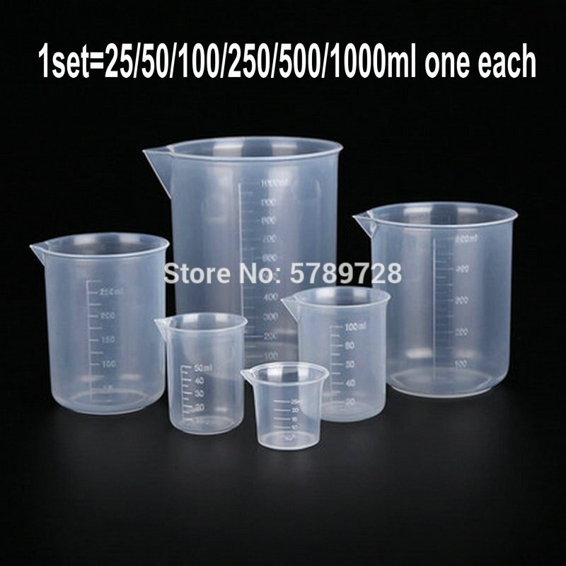 1set Laboratory plastic beaker with scale plastic measuring cup including 25/50/100/250/500/1000ml one each