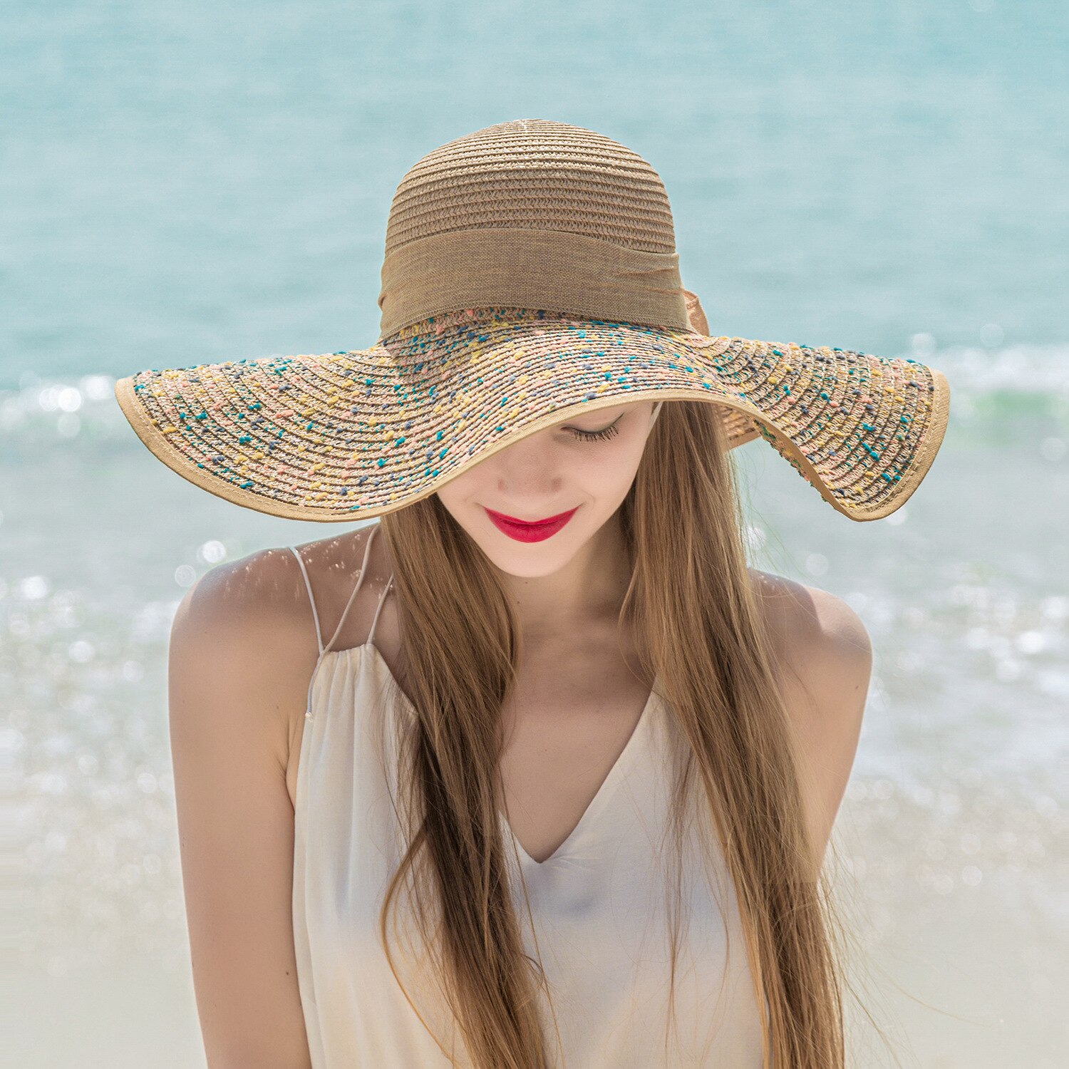 Summer Beach Sun Hat Ladies Hats, round-top broad-brimmed adult Straw hats