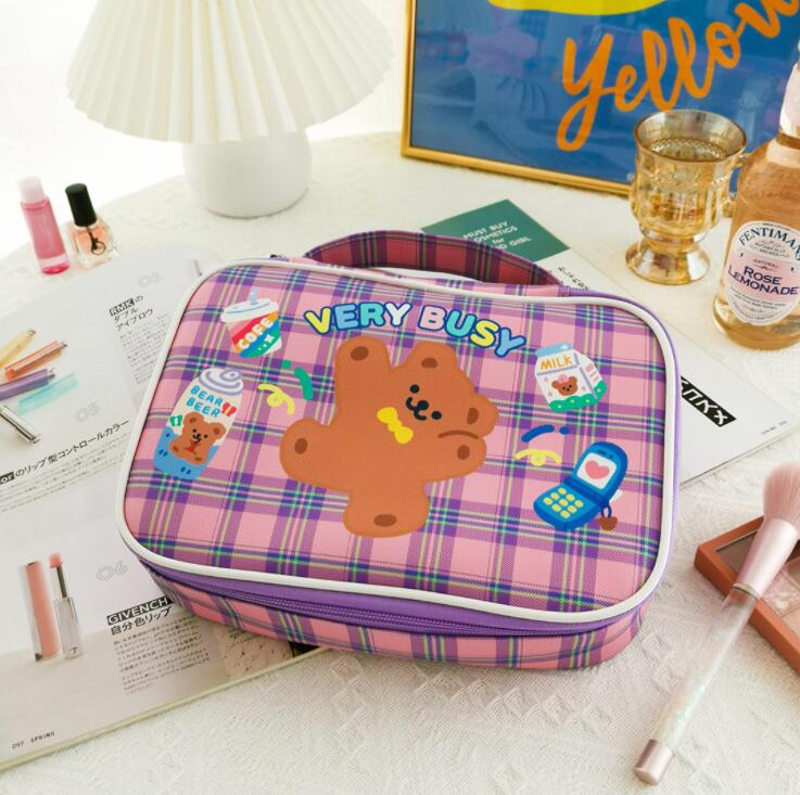 Bentoy Milkjoy Korea Schattige Beer Meisjes Cosmetische Geval Grote Capaciteit Make Up Tas Thuis Opslag Case: Roze