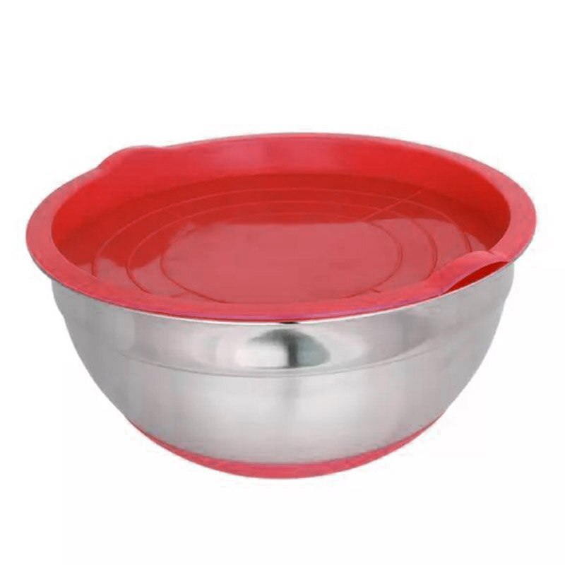 Tazón de acero inoxidable con cubierta de sellado sin magnético, olla inferior de silicona para ensalada, utensilios de cocina para hornear huevos, GQ: Rojo