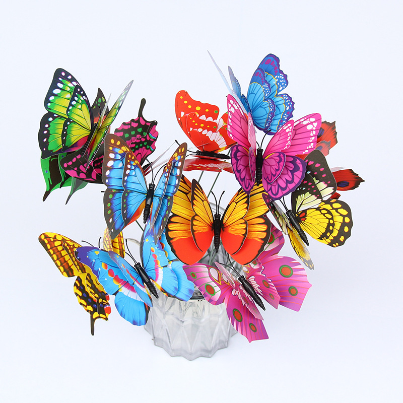 12Pcs Pvc Dubbele Laag Vlinder Met Stokken 3D Muursticker Decals Home Decoraties Voor Woonkamer Outdoor Tuin Multicolor