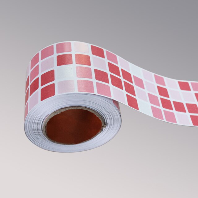 Waterproof Self Adhesive Oil-proof Kitchen Waist Line Wall Stickers Bathroom Wallpaper PVC Wallpaper Border Mosaic Tile Stickers: red