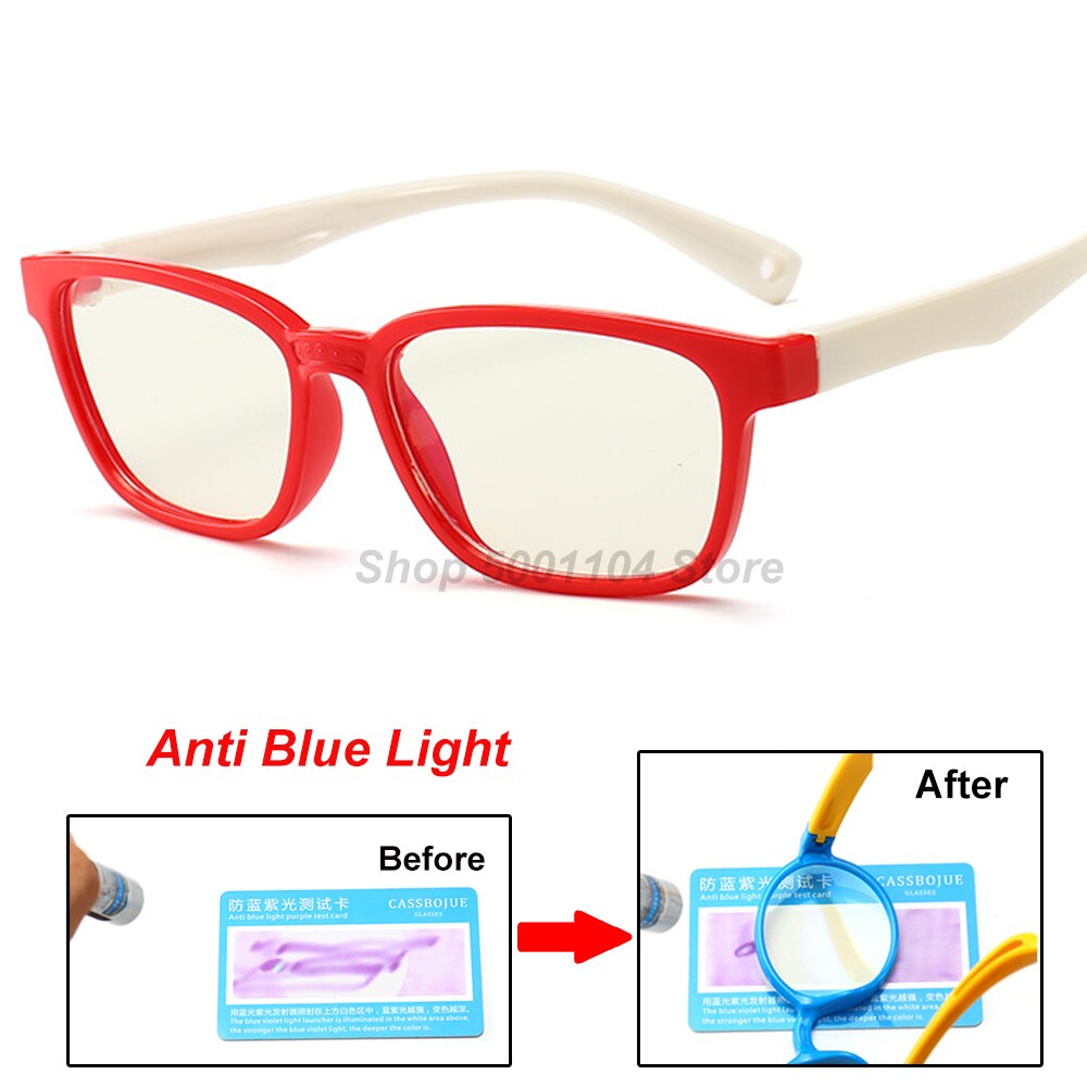 Firkantet blåt lys børn briller optisk ramme børn dreng piger computer gennemsigtig blokerende anti reflekterende briller: Rød hvid