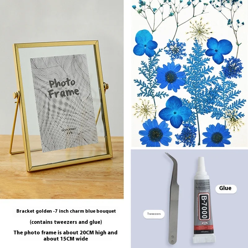 DIY Double-Sided Transparent Glass Picture Frame for Dried Flowers Handmade Home Decor Display Stand Decorative Photo Frame: Brown