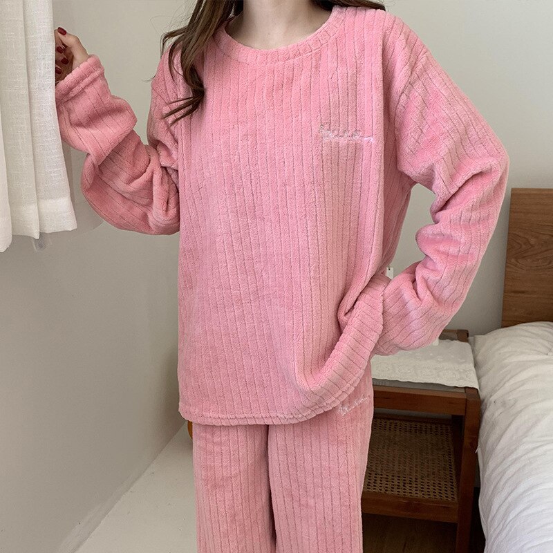Winter Pyjamas Set Women's Flannel Pajamas Autumn and Warm Coral Bath Velvet Suit Badjas Female Sleepwear Robes Clothes