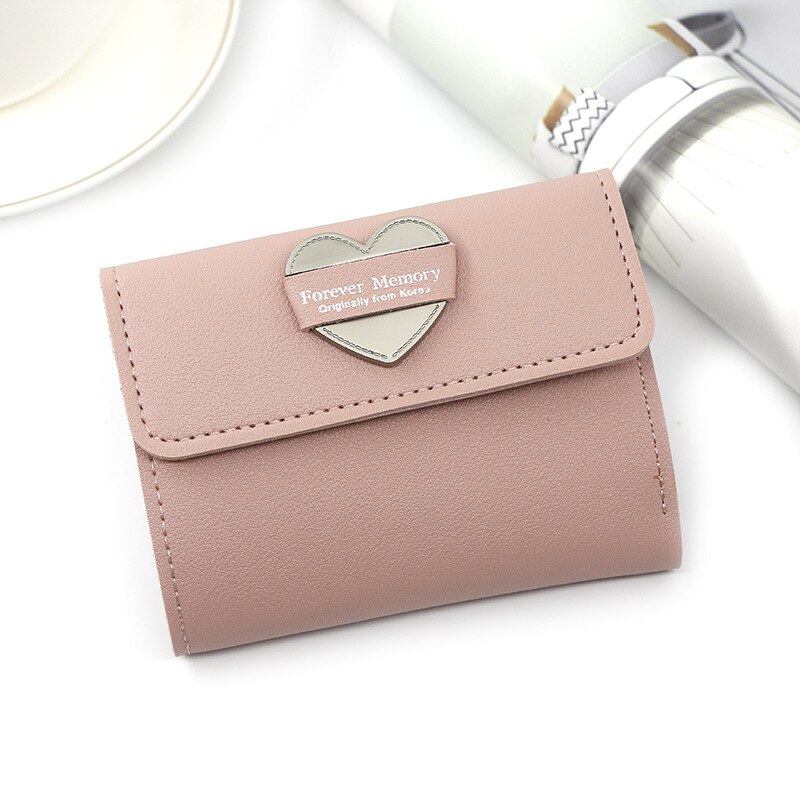 Japanese Mini Wallet Female Small Ultra-thin Cute Floral Tri-fold Leather Coin Purse Simple Short Student Mini Card Holder: Style 2 Pink