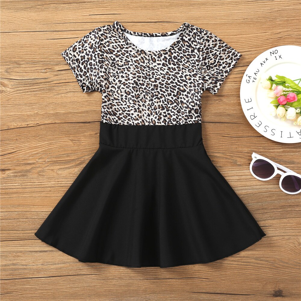 sommer Mädchen Kleider Kinder Elegante Leopard Print Prinzessin Kleid Mädchen Kurzarm Kleid 2 3 4 6 7 8 jahre Kinder Kleidung: 5T