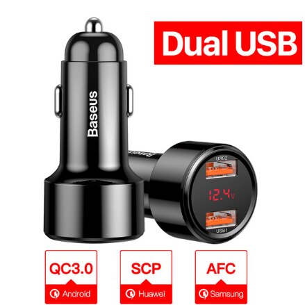 Baseus 45W Quick Charge 4.0 3.0 Usb Car Charger Voor Iphone 11 Pro Max Xiaomi Samsung QC4.0 QC3.0 Qc type C Pd Auto Fast Charger: Dual USB Black