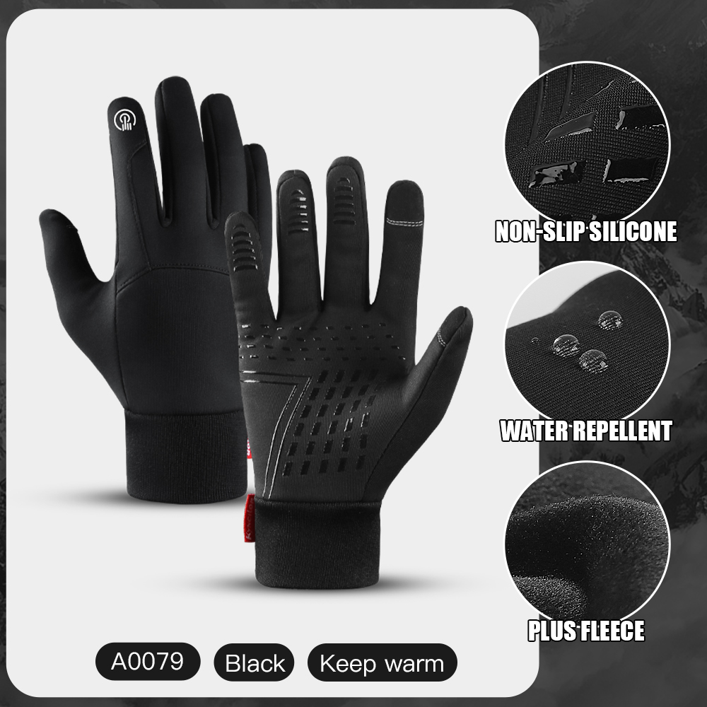 Guantes de ciclismo al aire libre para hombre, manoplas gruesas, cálidas, a prueba de golpes, antideslizantes, para montar en moto, para Otoño e Invierno: Negro / L
