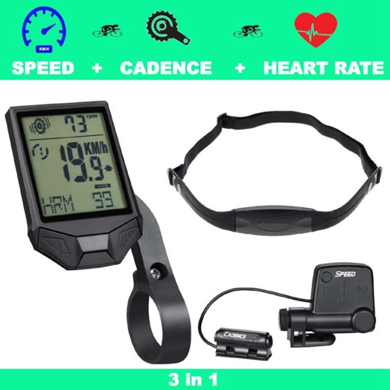 SEWS-XQJ Multifunctional Wireless Bicycle Tachometer, Heart Rate Bicycle Computer,Cadence Cycle Computer, Nightlight, Waterproof