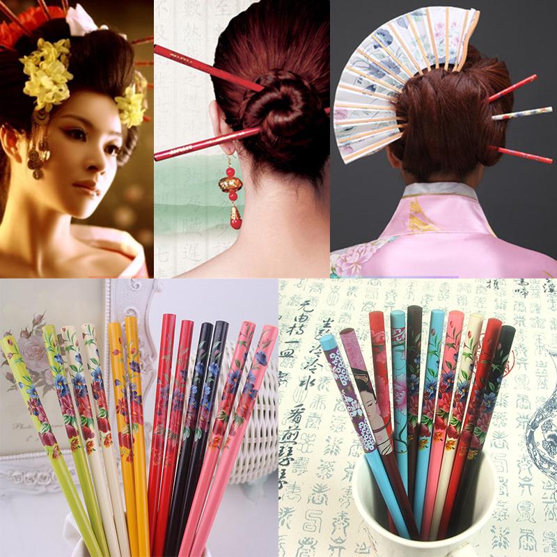 2 stk/sæt vintage håndlavede hårpinde maling japansk træ hårnåle hårspænde til kvinder naturlige kinesiske spisepinde i træ