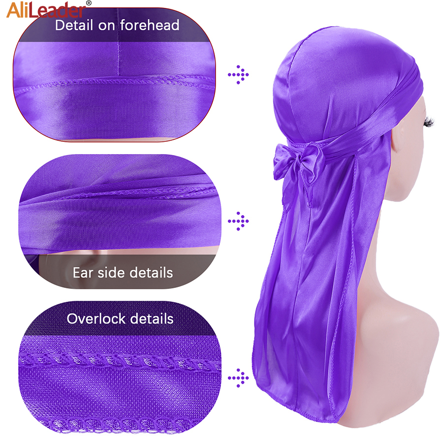 long Silk Durag Turban Hat Wigs Pirate Hat Long Tail Straps Bandanas Pirate Hat Stain Durags Headwear Headband Hair Accessories