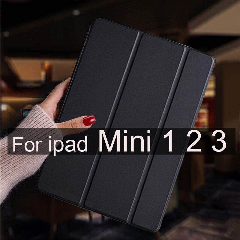 For ipad mini 5 4 3 2 1 Case Leather Stand Smart Tablet Cover Skin For iPad Mini 4 Case Mini 2 3 1 Mini 5 Protective Shell: Mini 123 Black