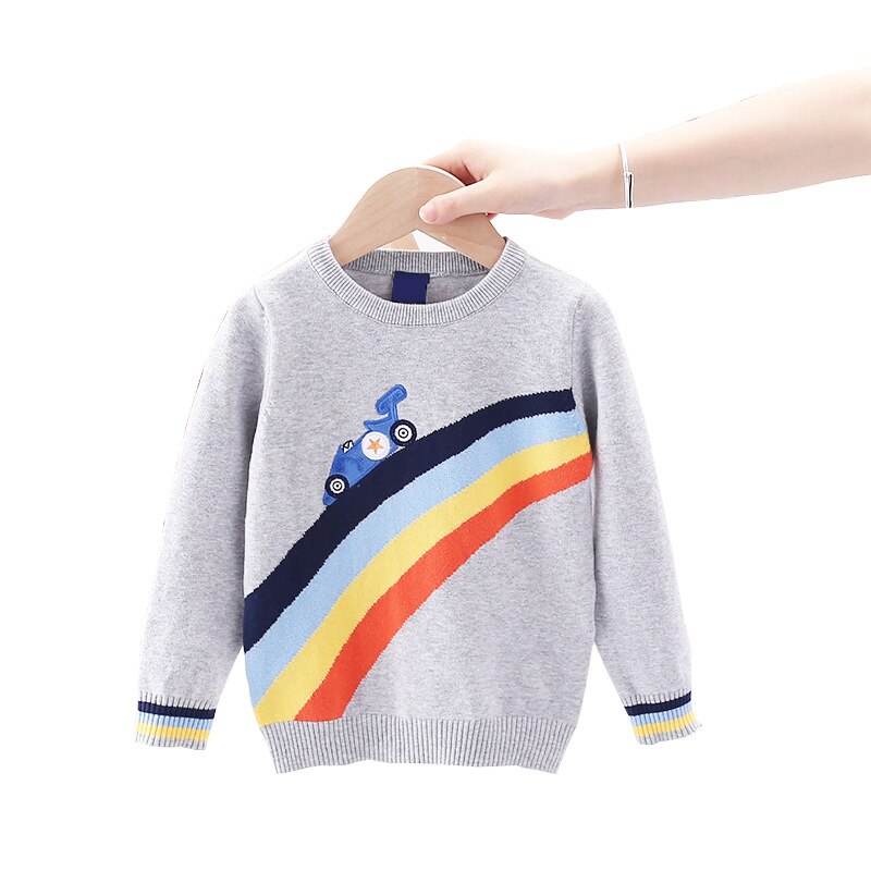 3-7t småbørn dreng dreng sweater vinter varm strikket pullover top langærmet regnbue bil print sweater sødt outfit